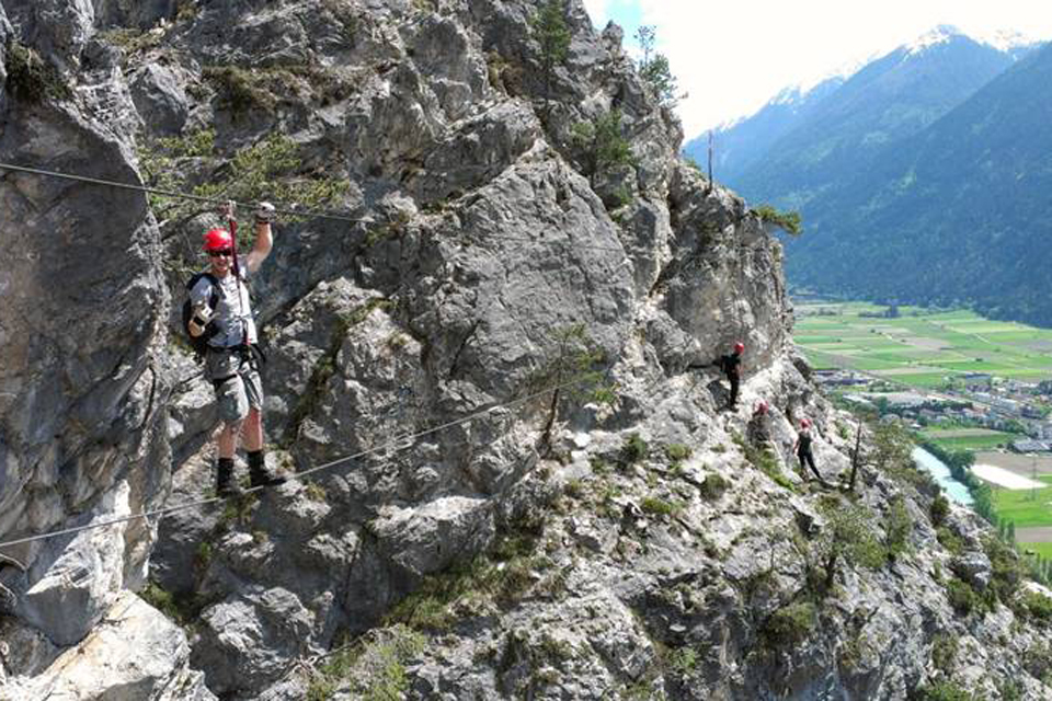 Private Ashley Cooper suspended on the Klettersteig