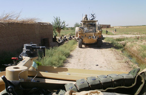 British soldiers mounted in Jackal armoured all-terrain vehicles