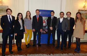 The nine new scholars with Chargé d’Affaires Richard Barlow