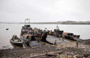 Landing craft lined up on Wilson's Beach during a training exercise