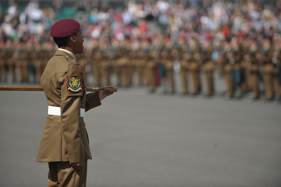 A company commander forms up the parade