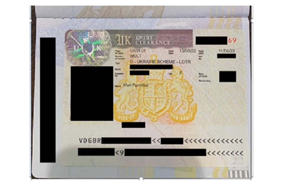 Example Ukraine Scheme Entry Clearance Vignette / Visa