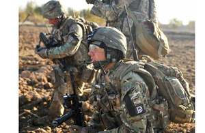 Soldiers from 5th Battalion The Rifles out on a foot patrol in the southern part of Nahr-e Saraj district during Op HERRICK 15