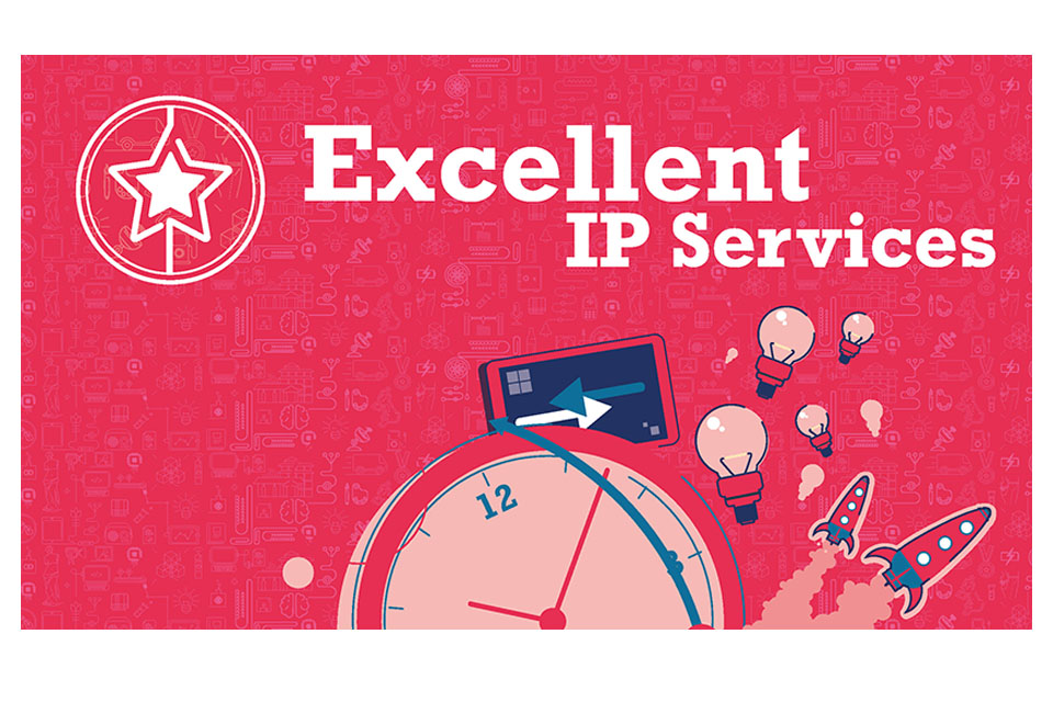 Excellent IP Services - images or a clock, rockets and lightbulbs