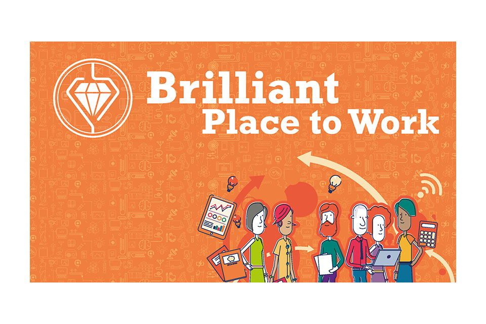 Brilliant place to work - images of people, lightbulbs, wifi signal symbol and calculator