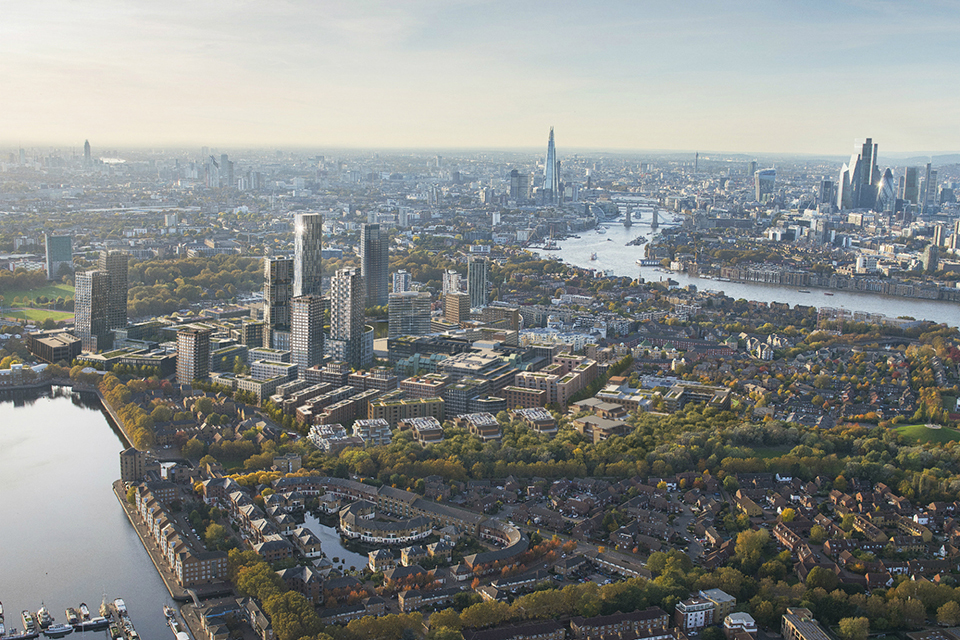 A CGI mock-up of a new town called Canada Water in London