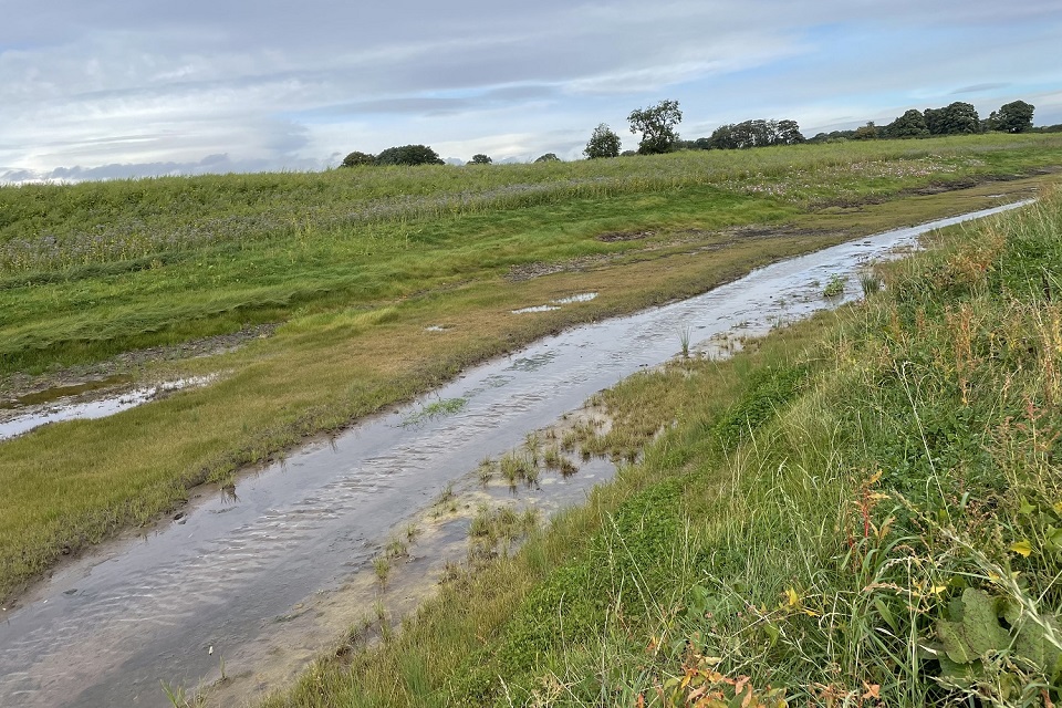 The image shows the new River Wiske channel after the culvert was removed 