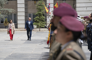The Defence Secretary inspects a guard of honour alongside his Spanish counterpart.