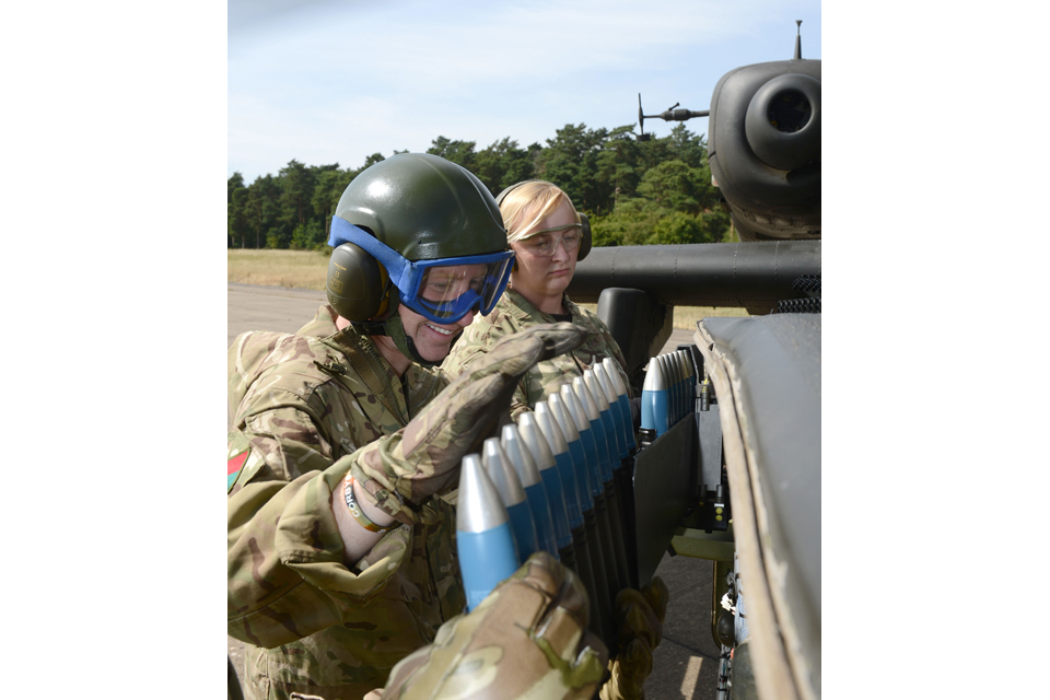 Members of 654 Squadron arming an Apache helicopter 