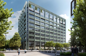 Сгенерированное компьютером изображение, показывающее внешний вид нового правительственного центра в Манчестере.