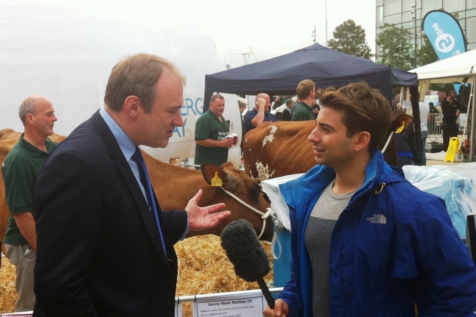 Edward Davey being interviewed by BBC Newsround.