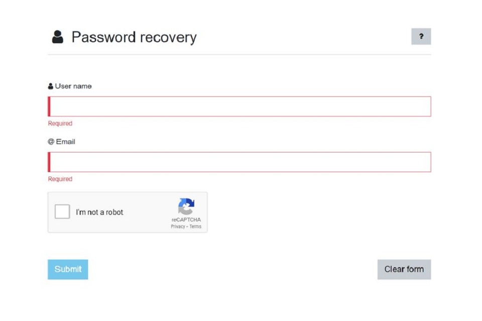 Password recovery screen