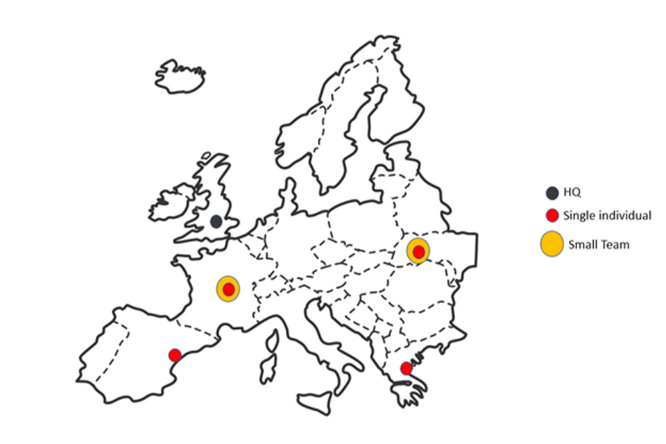 Figure 10.3 - A map of Europe showing a typical AI start-up being headquartered in UK but with co-founders, individual team members and teams located in other countries throughout Europe