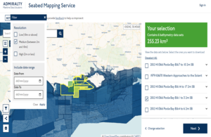 Image shows screenshot of the Seabed Mapping Service