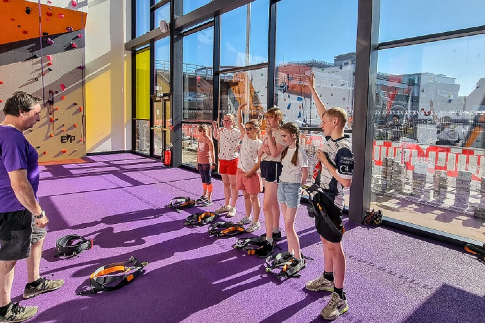 The climbing wall is one of many activities on offer at the new facility.