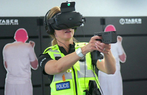 Police Officer wearing VR headset