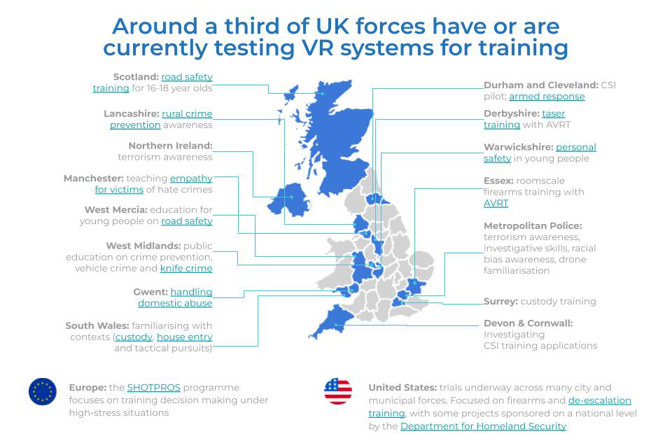 Map of police forces using VR in the UK