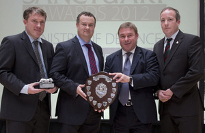 From left: Richard Osgood (DIO), Sergeant Diarmaid Walshe, Minister of State for Defence Personnel, Welfare and Veterans Mark Francois and Lance Corporal Dave Hart at the 2012 Sanctuary Awards