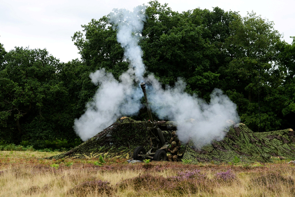 A 105mm Light Gun is fired at Stanford Training Area