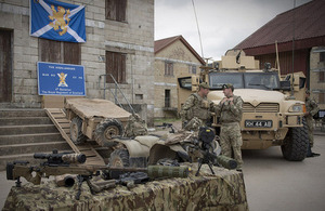 Soldiers of 4th Battalion The Royal Regiment of Scotland in the main square of Copehill Down Village [Picture: Corporal Ross Fernie, Crown copyright]