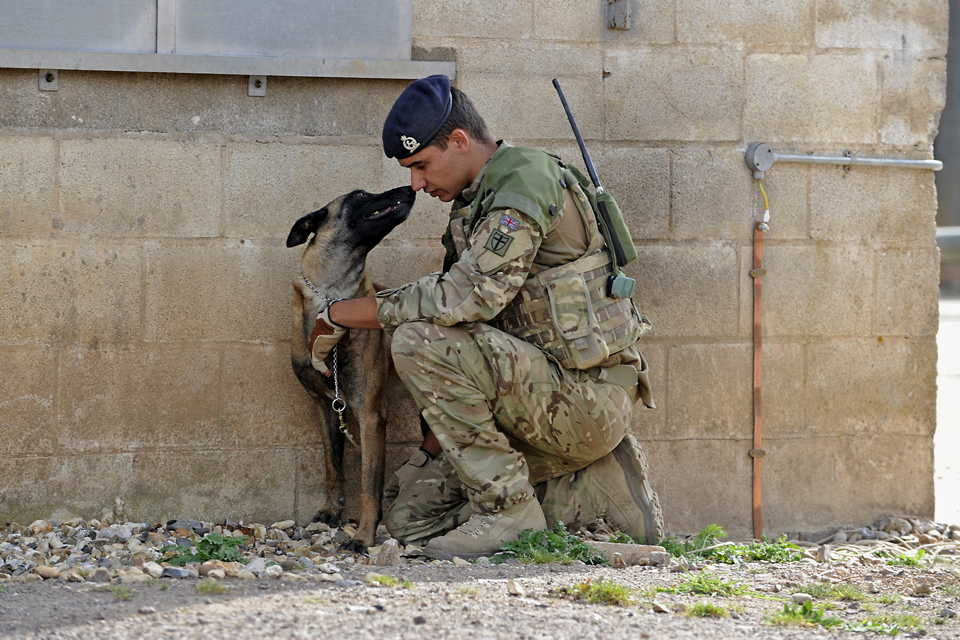 Private Danny Greenhalgh and military working dog Amy