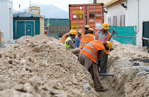 Contractors building in the British support camp at the Afghan National Army Officer Academy, at Qharga [Picture: Corporal Jamie Peters, Crown copyright]