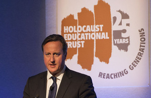 Prime Minister David Cameron delivering a speech at the Holocaust Educational Trust 25th anniversary