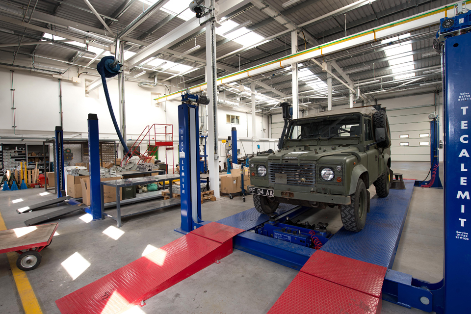 Vehicle bays inside the new motor transport workshops at CTCRM Lympstone