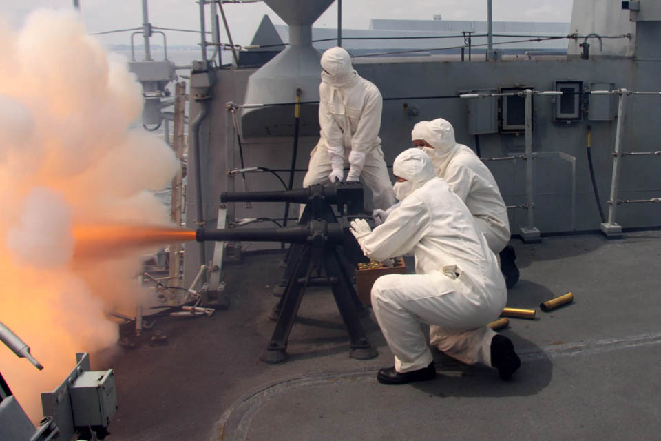 Gunners in protective anti-flash gear