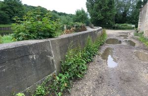The damaged flood wall at Sprotbrough