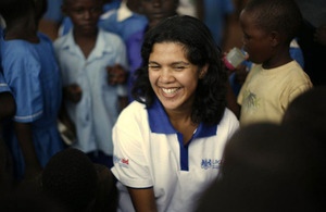 DFID economist Sutapa Choudhury visits students at Namasiga Primary School outside of Jinja, Uganda.