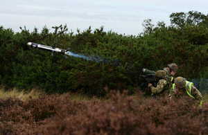 A Javelin anti-tank missile is fired at Stanford Training Area in Norfolk [Picture: Corporal Obi Igbo, Crown copyright]