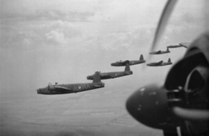 Vickers Wellington Mark IAs and ICs of No 75 (New Zealand) Squadron flying in loose formation over the East Anglian countryside (library image) [Picture: Crown copyright, IWM (CH467)]