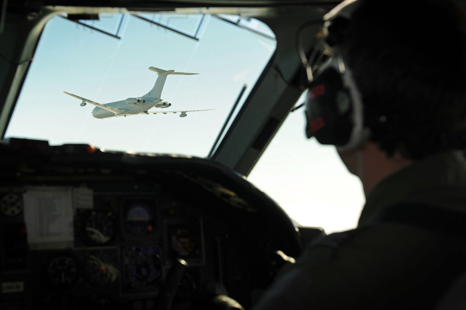 RAF VC10 seen through a cockpit window