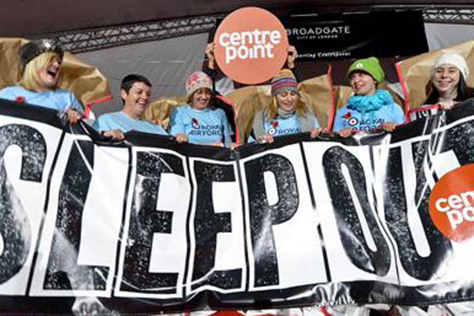 Staff from RAF Northolt support the UK's largest ever Sleep Out in London 