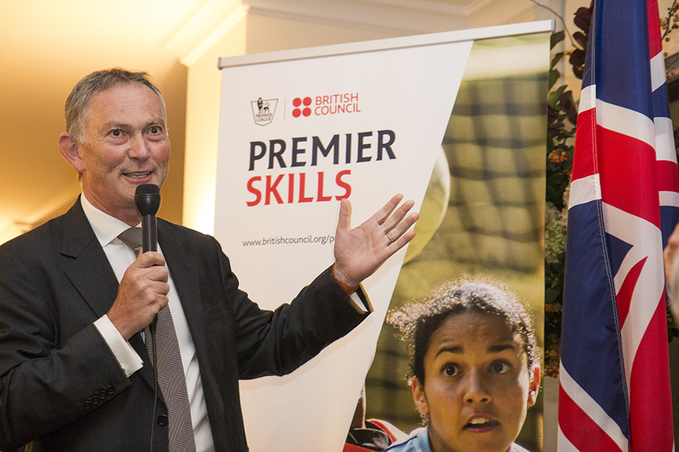 Premier League chief executive Richard Scudamore addresses the guests.