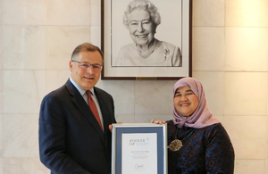 High Commissioner Charles Hay and Commonwealth Points of Light award winner Anja Juliah Abu Bakar