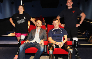 From left: Captain Anna Poole, actor Simon Pegg, Corporal Matt Webb and Bombardier Paul Brent at the new MediCinema at Headley Court