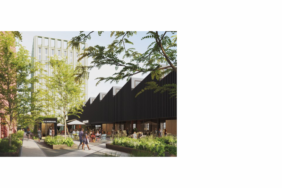 Artist's impression of a courtyard outside the proposed Good Yards regeneration site