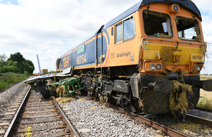 The locomotive and trailer following the accident