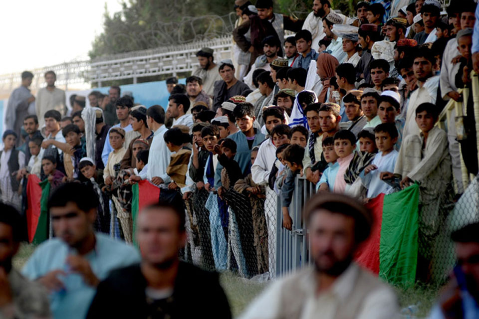 Many hundreds of Afghan spectators of all ages came to the Karzai Stadium in Lashkar Gah to support their teams 