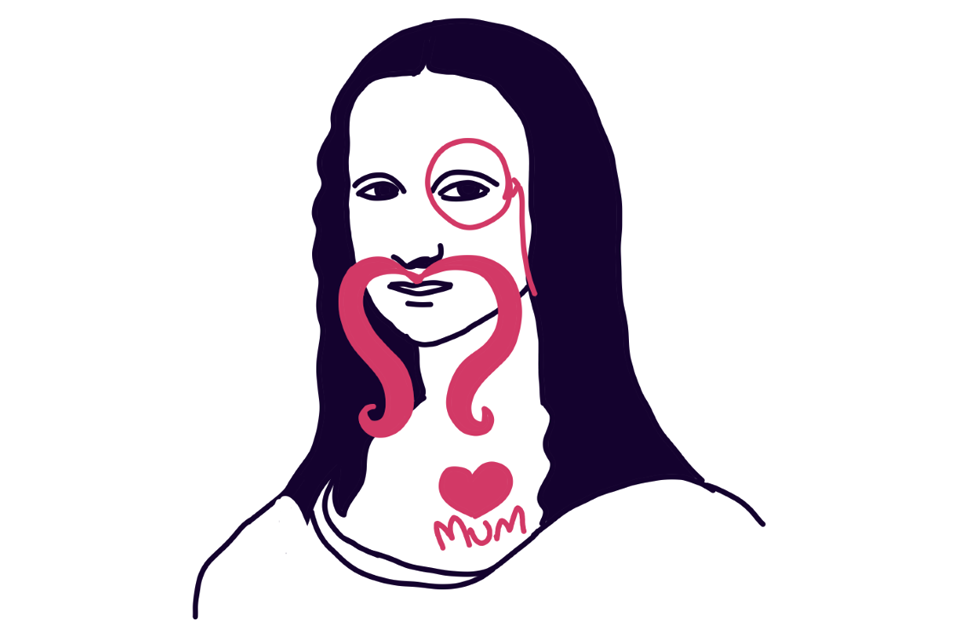 The Mona Lisa with monocle, moustache and tattoo.