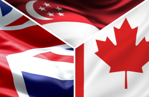 Flags of Canada, Singapore and the United Kingdo.