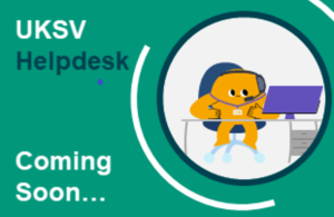 UKSV Helpdesk coming soon - cartoon graphic of someone answering a call