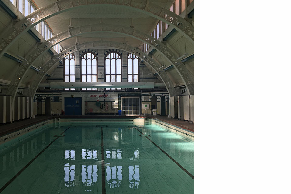 Centre view of the length of Moseley Road baths