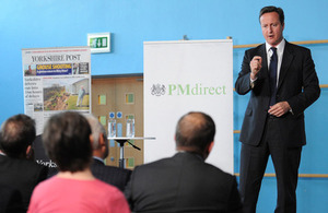 Prime Minister David Cameron delivering a speech
