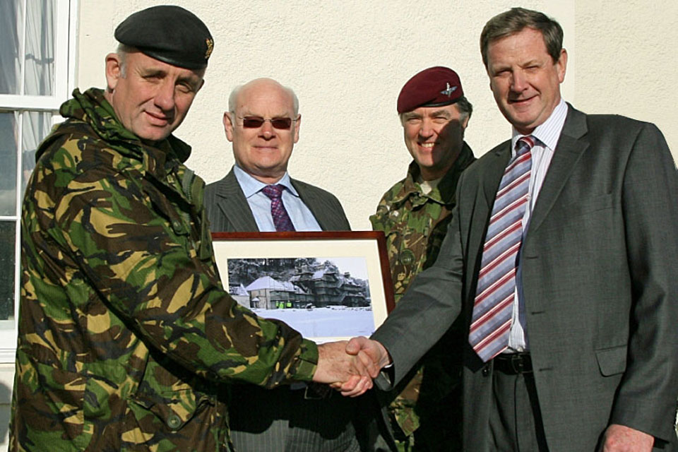 Marking completion of the restoration of Balmacara House. L-R-Colonel Mark Waring, Commander DTE, John Rennie, Deputy Head DIO Ops N (EM Scotland), Lt Col Peter Hollins, Commander DTE Scotland, James Morice, TES Operations Manager North.