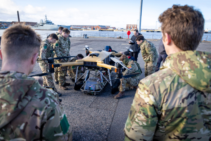 Soldiers from the Yorkshire Regiment conducting urban stairway drills whilst using hi-tech equipment (Cerberus QUGV) known as “Spot”. 