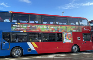 Bus with an advert for £2 bus fares on the side.