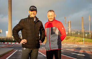 Mark Neate, Sellafield Ltd’s Environment, Safety and Security Director (left), standing next to Gary at the Sellafield site to give him the good news (right).